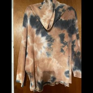 Orange and grey tie dyed thermal cowl neck top